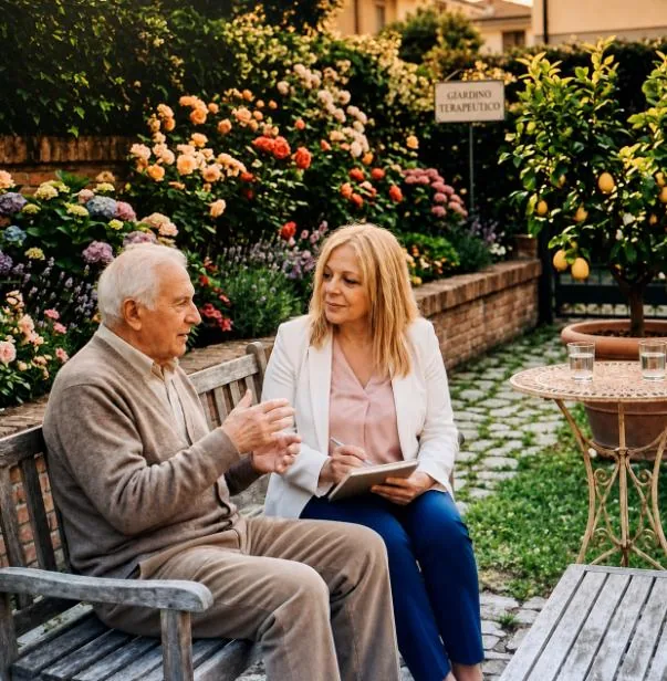 Colloquio all'aperto nel giardino terapeutico